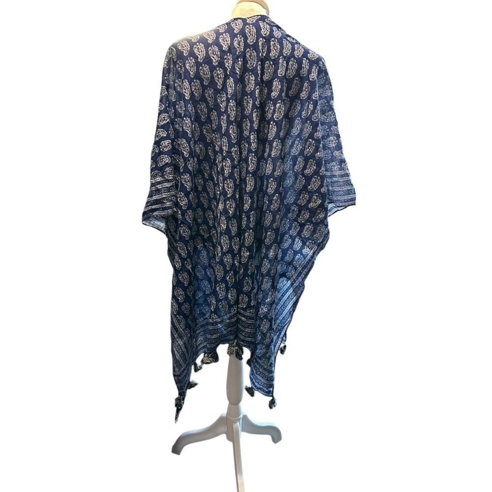 Kimono Duster In One Size Women's blue and white with tassels - Picture 4 of 4